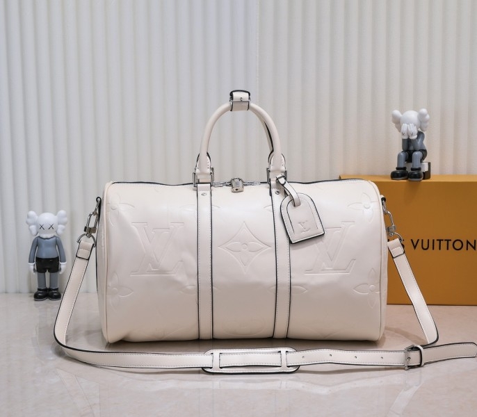 LV Monogram Empreinte Keepall Bandouliere 45 In Cream