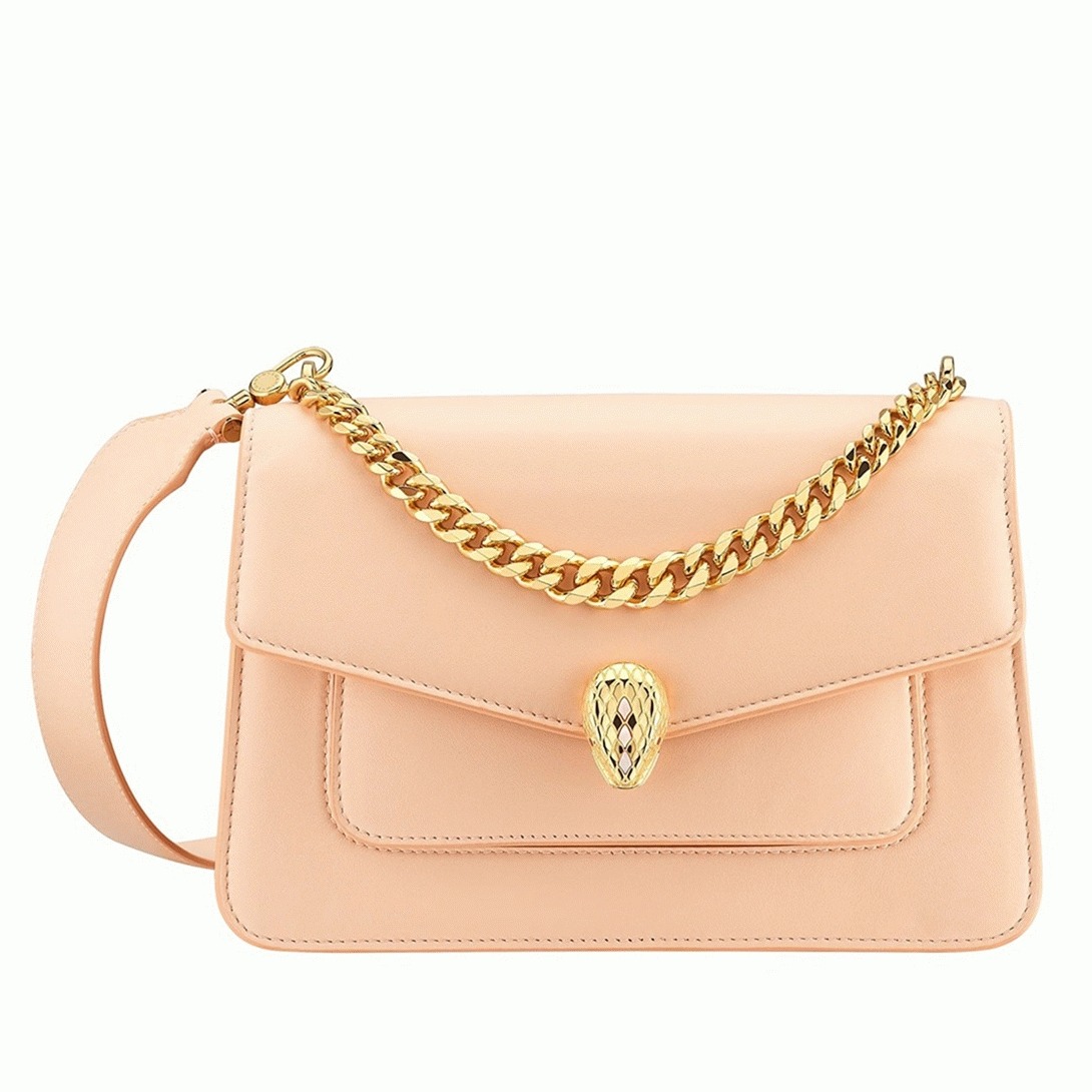 Fake Bv1g*ai Serpenti Forever Medium Crossbody Bag with Chain Nude