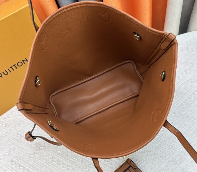 L0vis Vvtt0n Neverfull Bandouliere Inside Out MM Tote In Monogram Canvas And Brown Leather