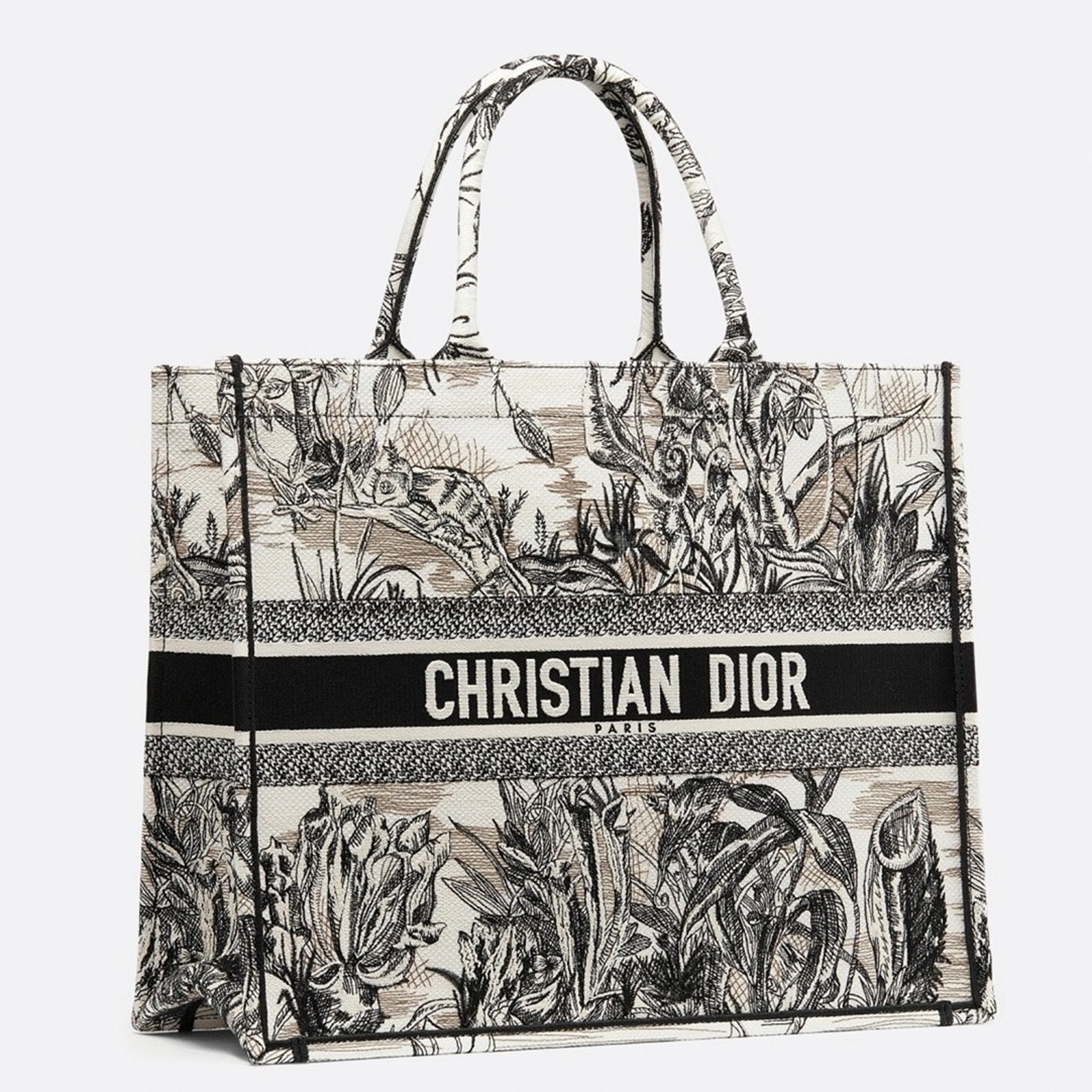 D10r Large Book Tote Bag Fake in Toile de Jouy Carnivora Motif