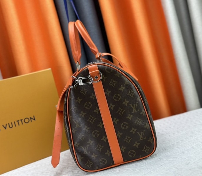 L0vis Vvtt0n Monogram Macassar Canvas Keepall Bandouliere 50 In Tangerine Orange