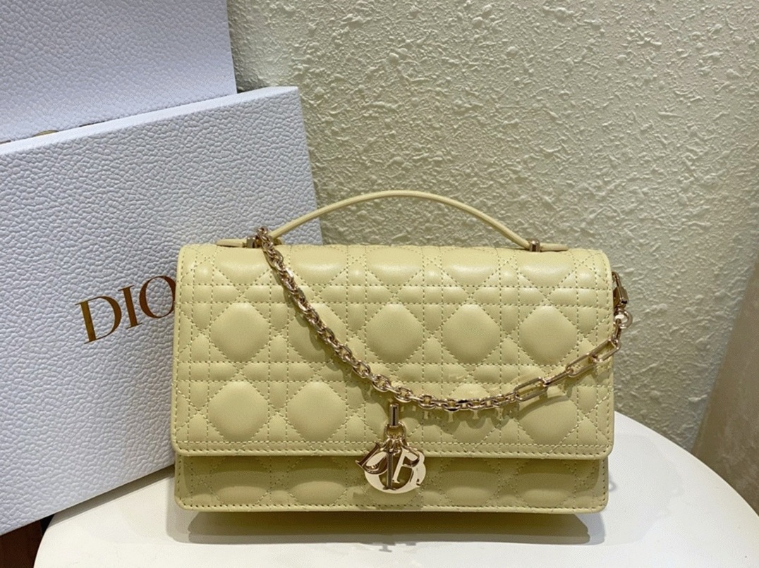 D10r Miss D10r Top Handle Bag Knockoff in Pastel Yellow Cannage Lambskin