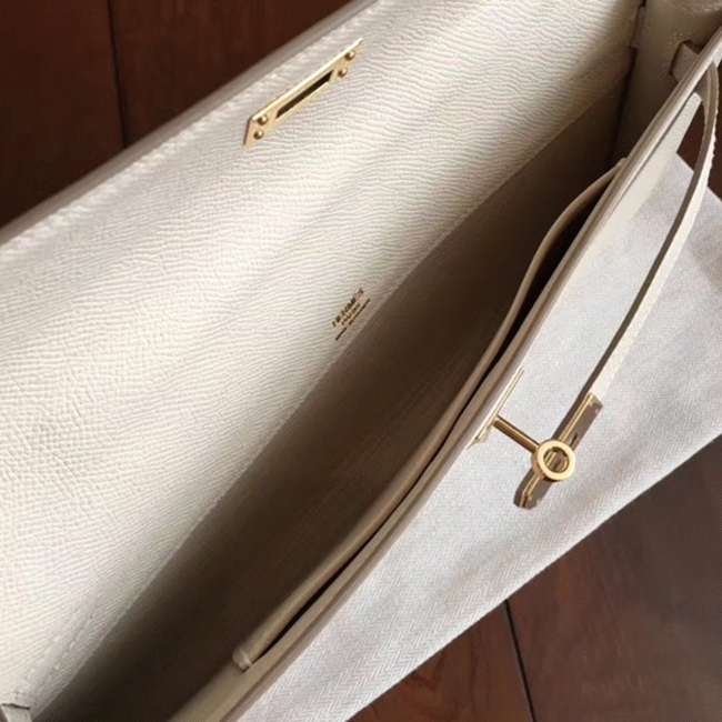 White Epsom Replica H**me5 Kelly Cut Clutch Clean Look Bag