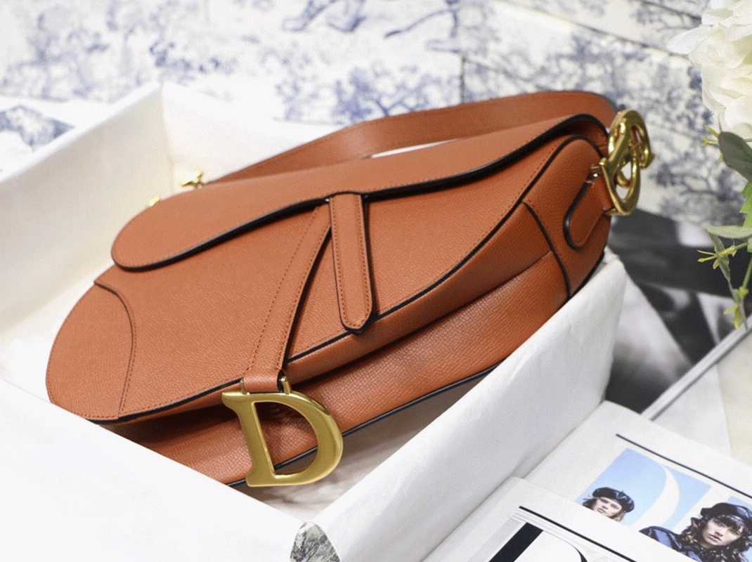 D10r Saddle Bag Replica in Dark Tan Grained Calfskin