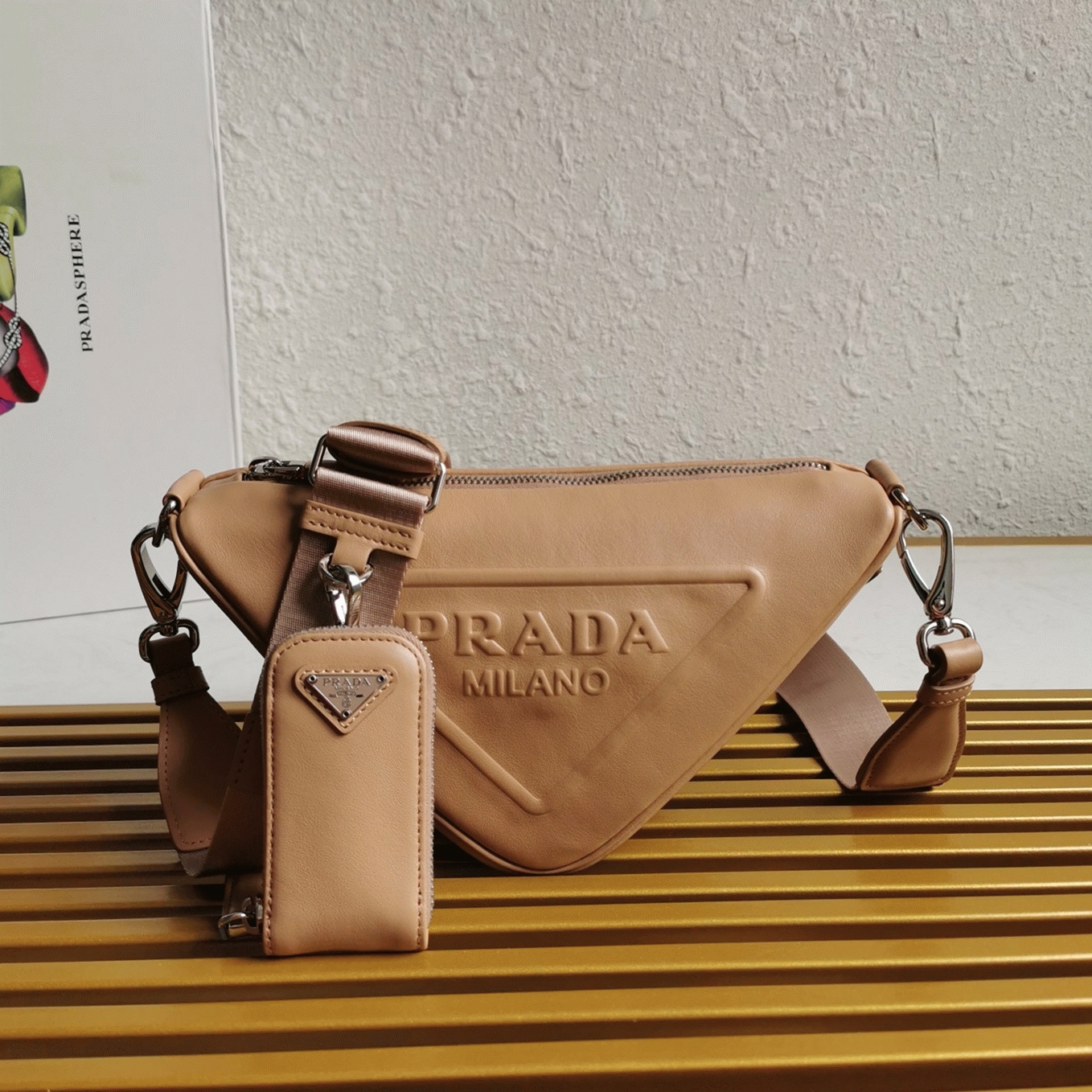 Pra*a Triangle Shoulder Bag Imitation in Beige