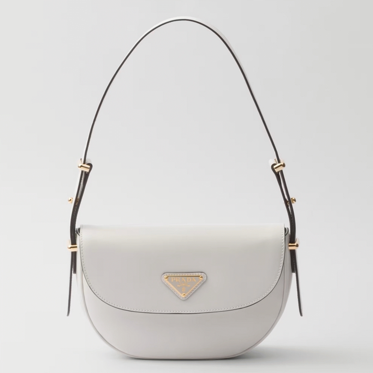 White Pra*a Arque Shoulder Bag with Flap Replica
