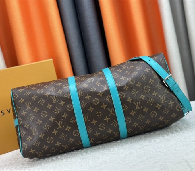 L0vis Vvtt0n Monogram Macassar Canvas Keepall Bandouliere 50 In Turquoise Blue