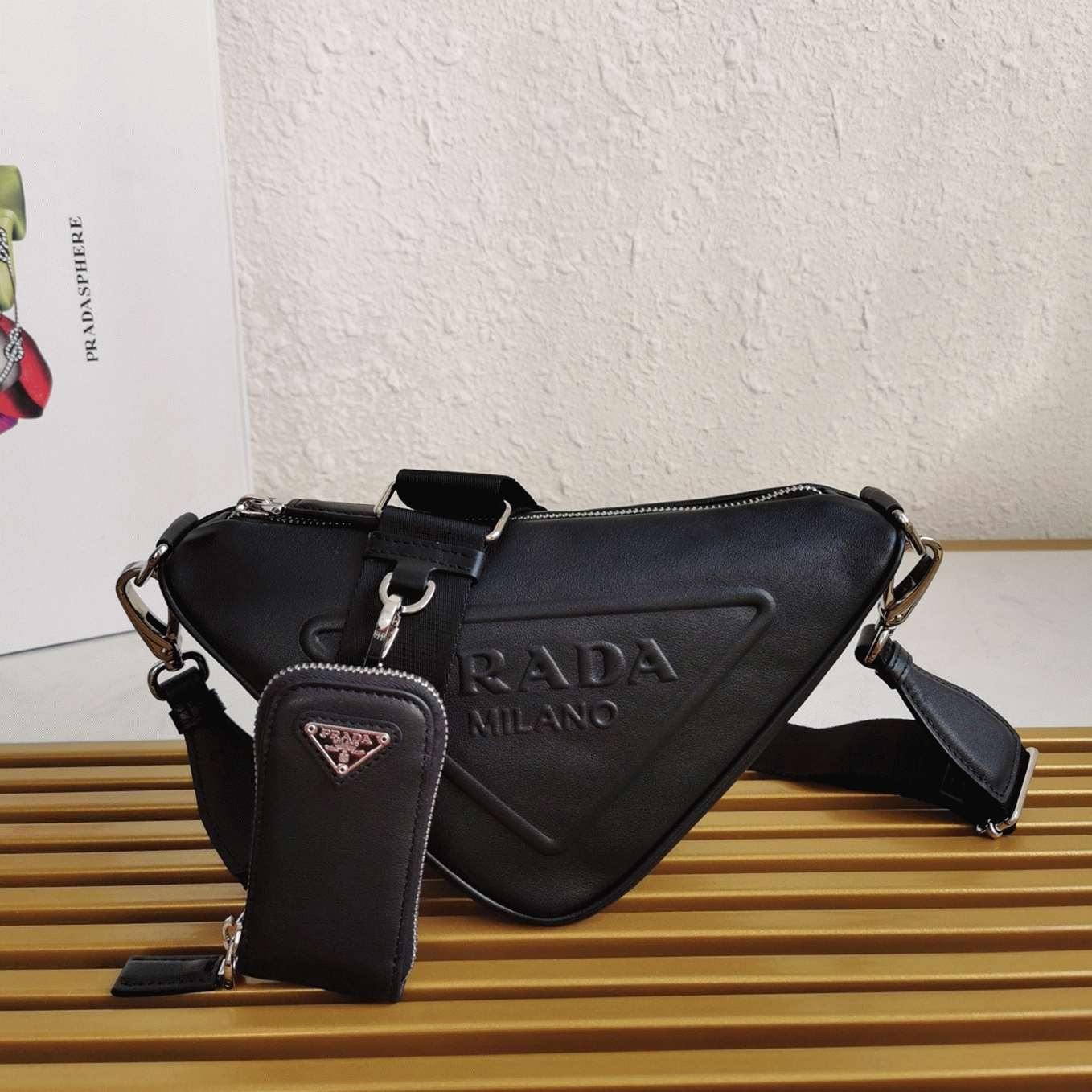 Pra*a Triangle Shoulder Bag Knockoff in Black