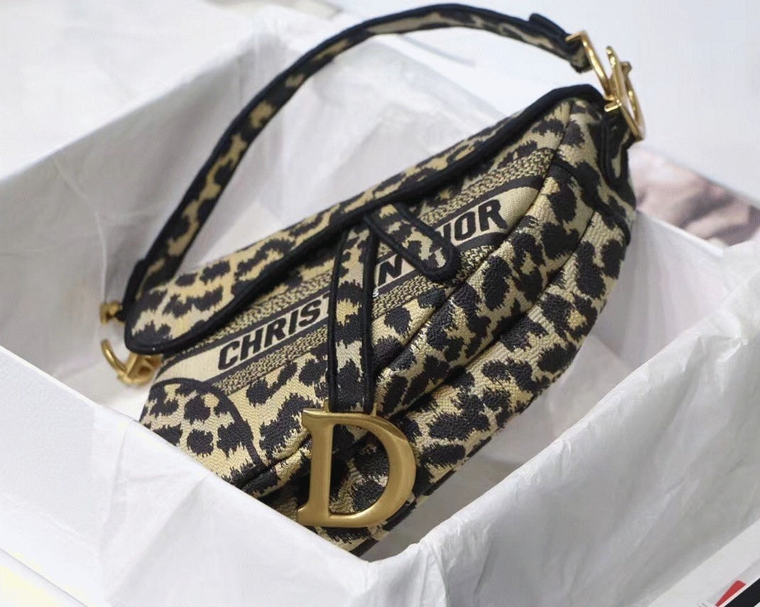 D10r Saddle Bag Replica in Beige Multicolor Mizza Embroidery
