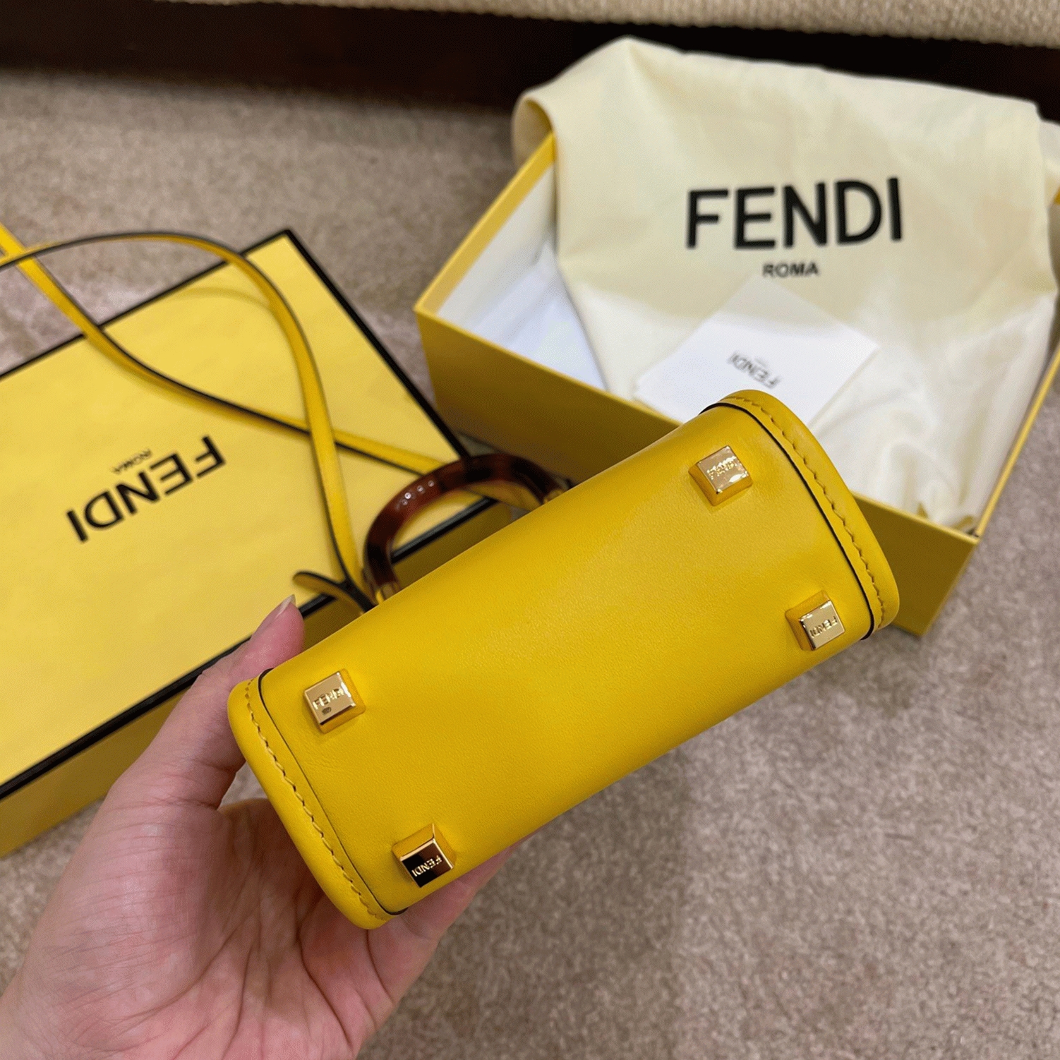 Top Quality Fake F**di Mini Sunshine Shopper Bag In Yellow Leather