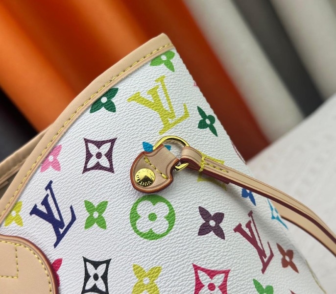 LV X TM Multicolored Neverfull MM In White