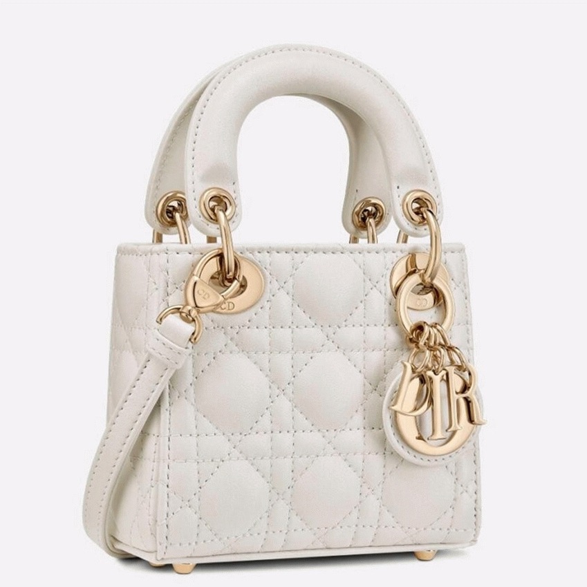 D10r Lady D10r Micro Bag Knockoff in White Cannage Lambskin