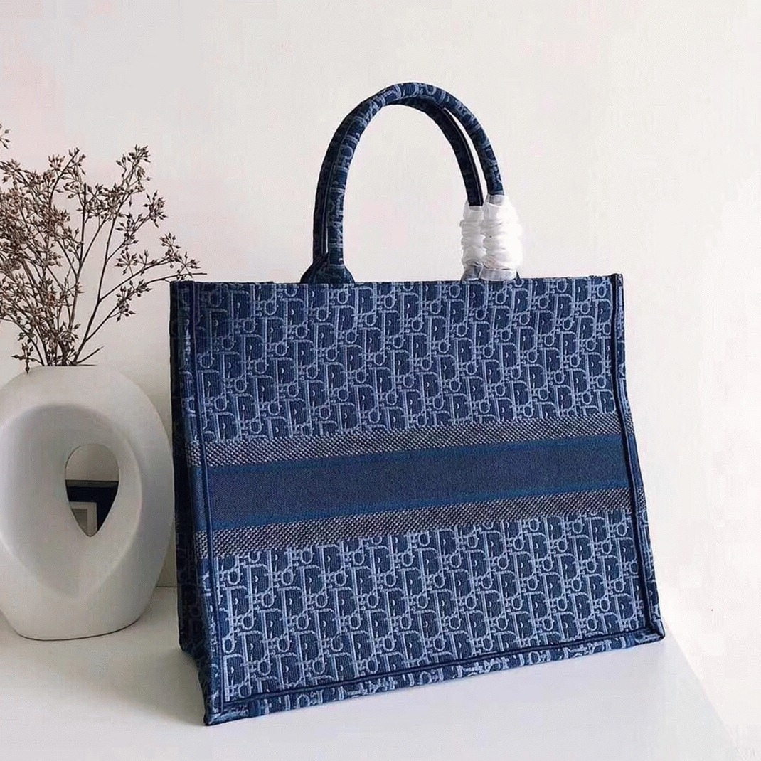 d10r large book tote bag imitation in De*1m blue d10r oblique canvas