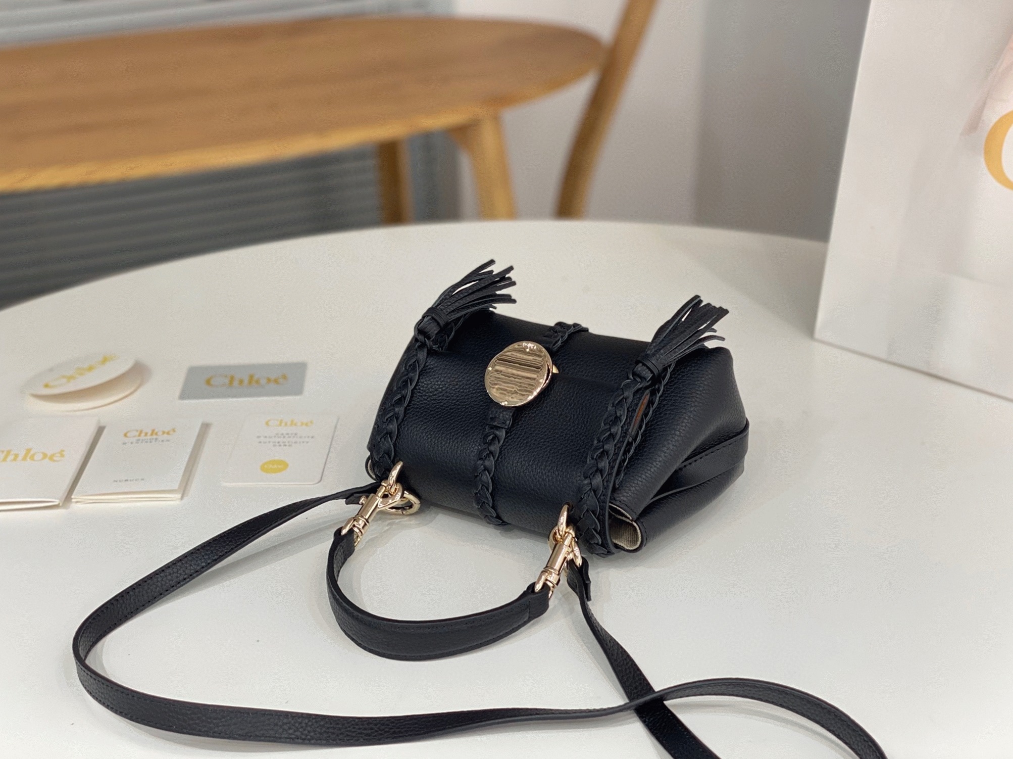 top quality fake Ch10e penelope mini shoulder bag in black grained calfskin