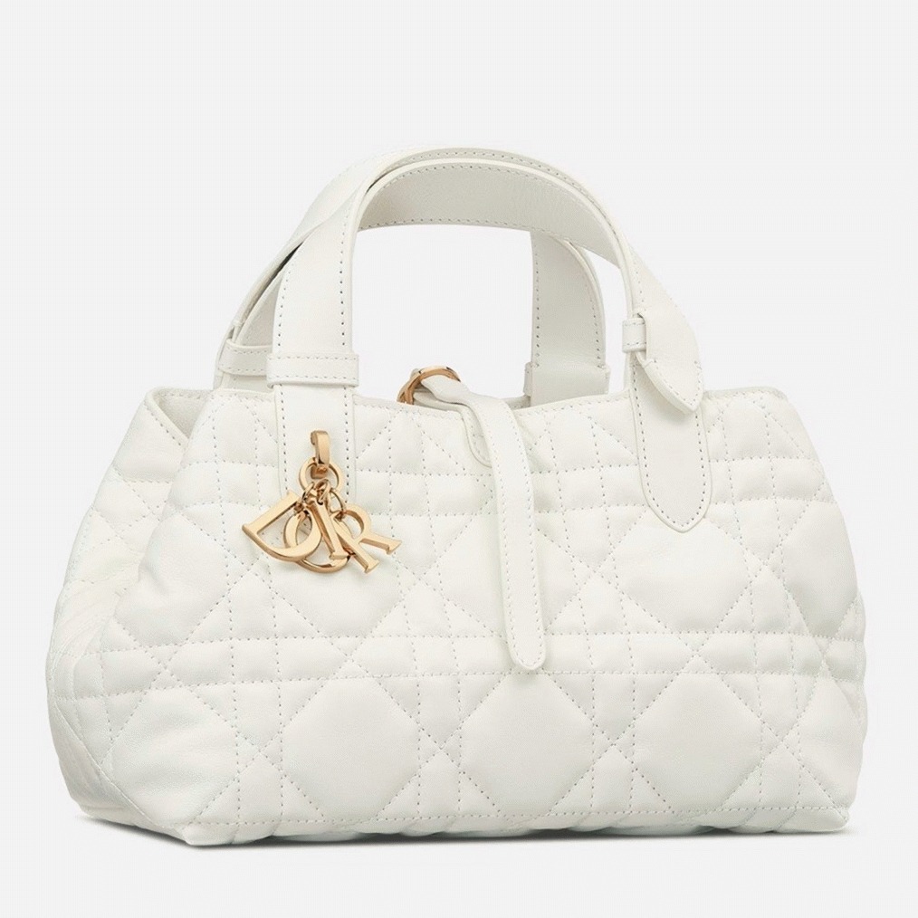 D10r Toujours Small Bag Knockoff in White Macrocannage Calfskin