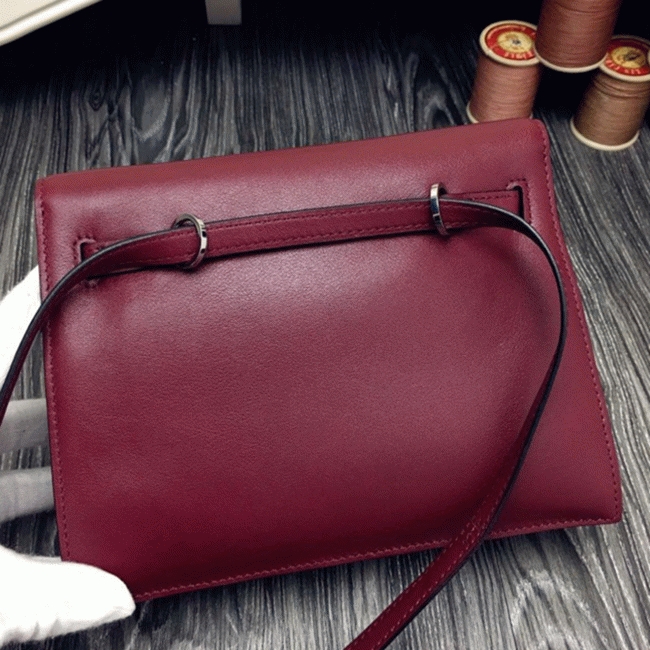 Bordeaux Swift Leather Knockoff H**me5 Kelly Danse Elegant Bag