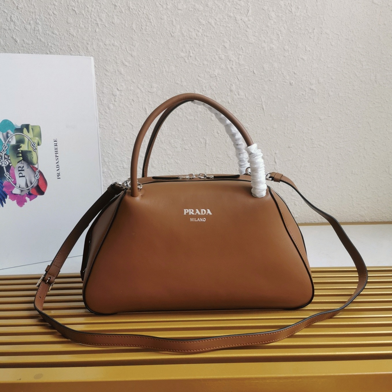 Pra*a S*pernova Medium Top Handle Bag Replica in Brown