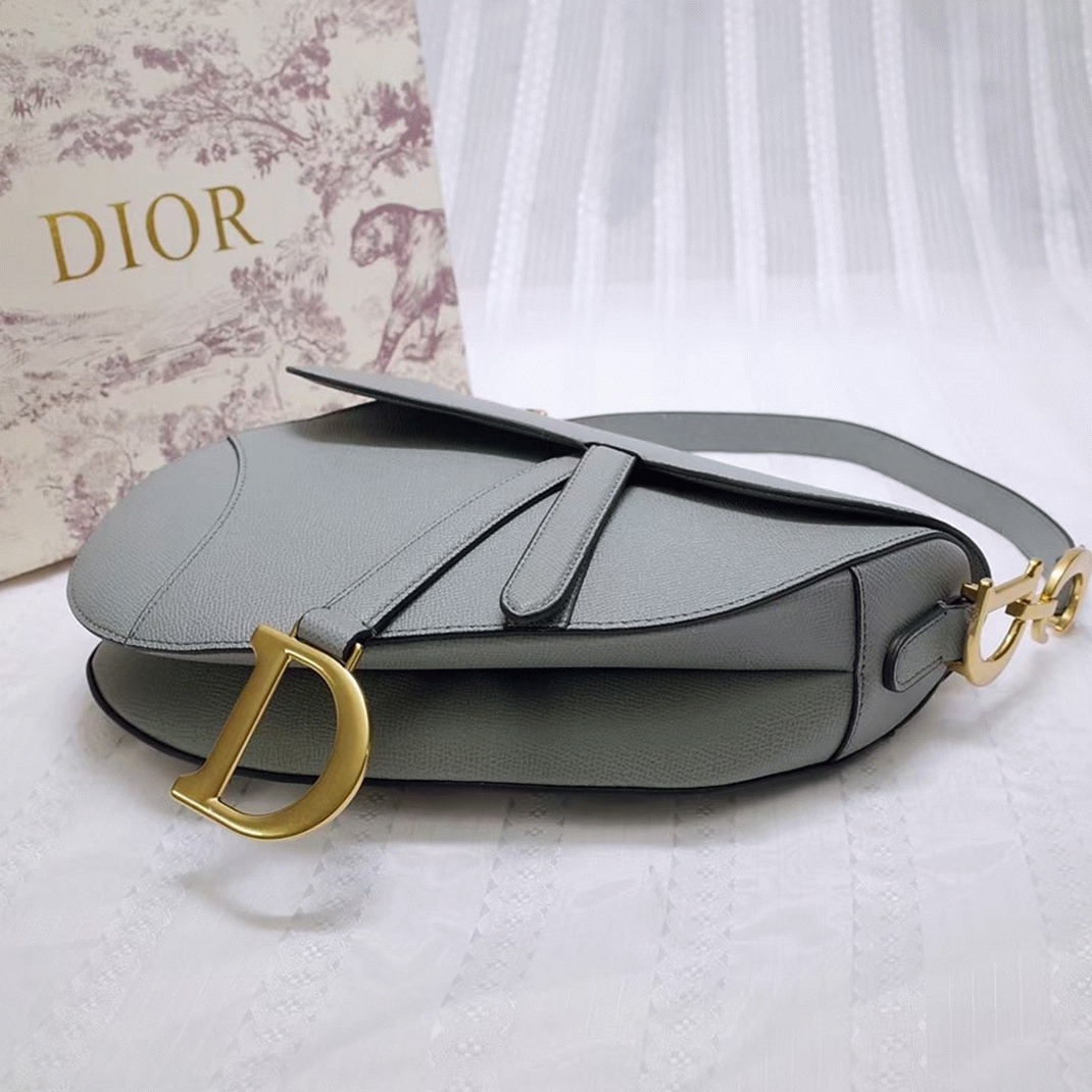 D10r Saddle Bag Fake in Gray Grained Calfskin