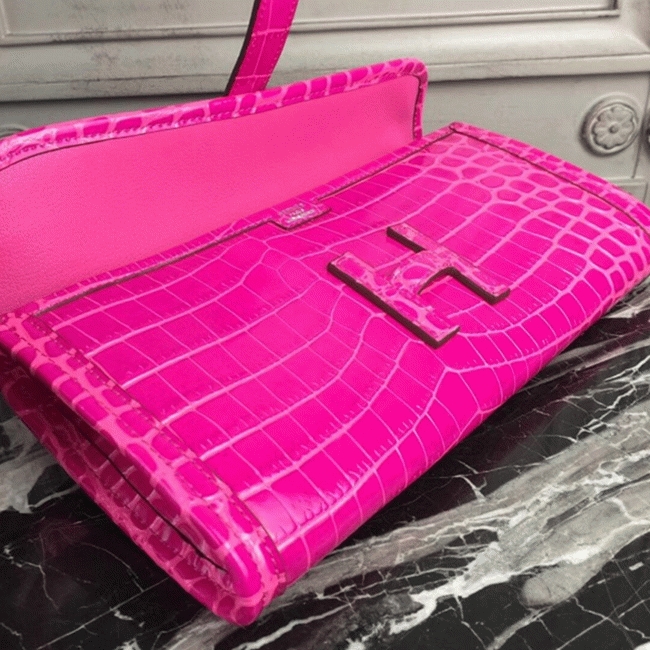 Rose Red Crocodile Leather Replica H**me5 Jige Elan 29 Elegant Clutch