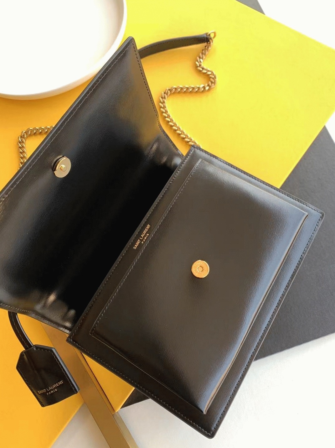 Knockoff Sa1nt Lau*nt Sunset Medium Chain Bag Black Calfskin