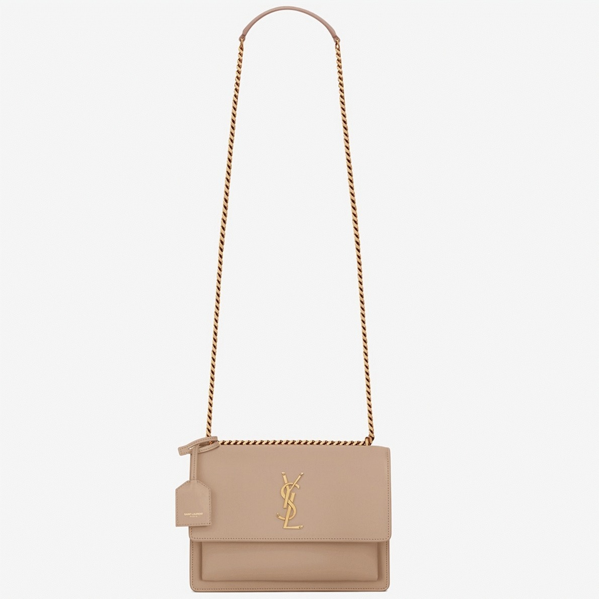Fake Sa1nt Lau*nt Sunset Medium Chain Bag Beige Calfskin