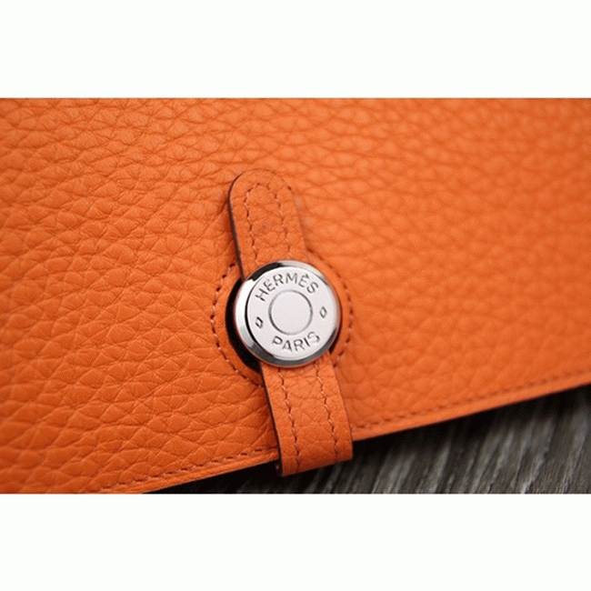 Orange knockoff designer H**me5 Dogon combine wallet