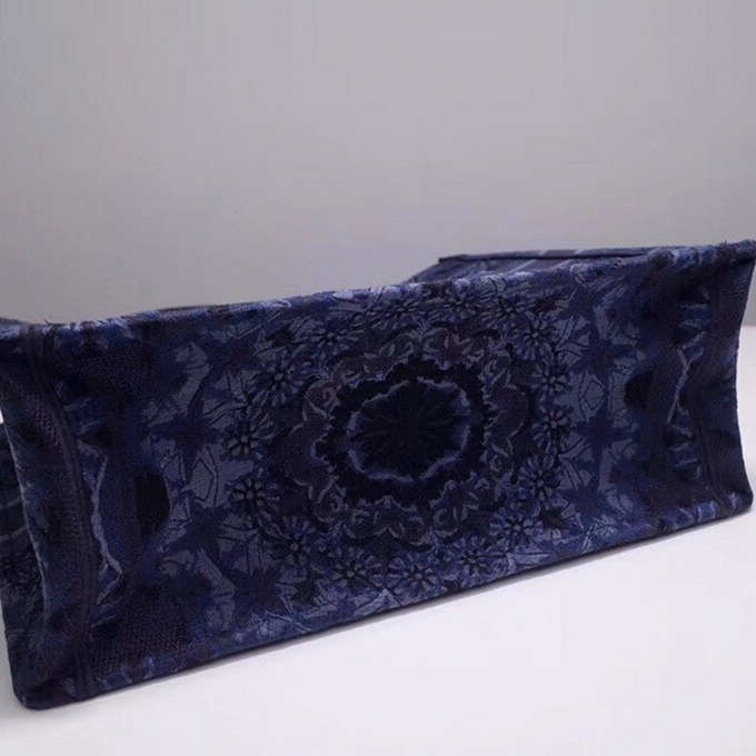 D10r Large Book Tote Bag Fake in Blue KaleiD10rscopic Embroidered Cotton