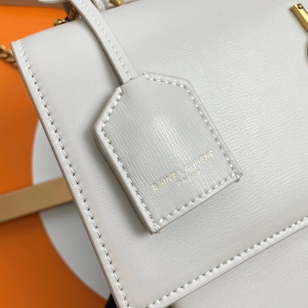 Knockoff Sa1nt Lau*nt Sunset Medium Top Handle Bag White Calfskin