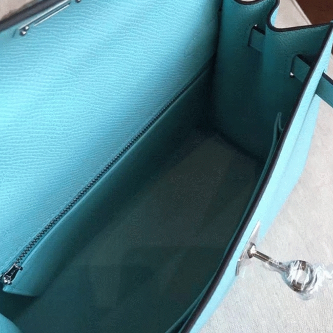 Blue Atoll Epsom Fake H**me5 Kelly 25cm Sellier Elegant Handbag