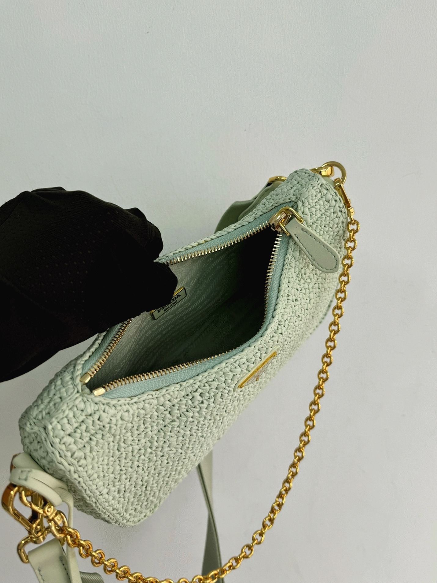 Pra*a Re-Edition Crochet Bag Replica in Aqua