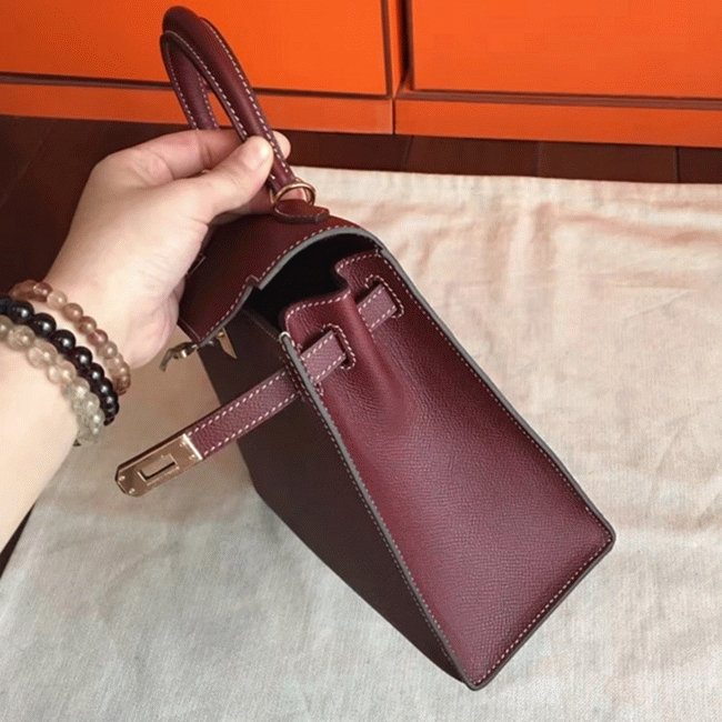 Bordeaux Epsom Imitation H**me5 Kelly 25cm Elegant Purse
