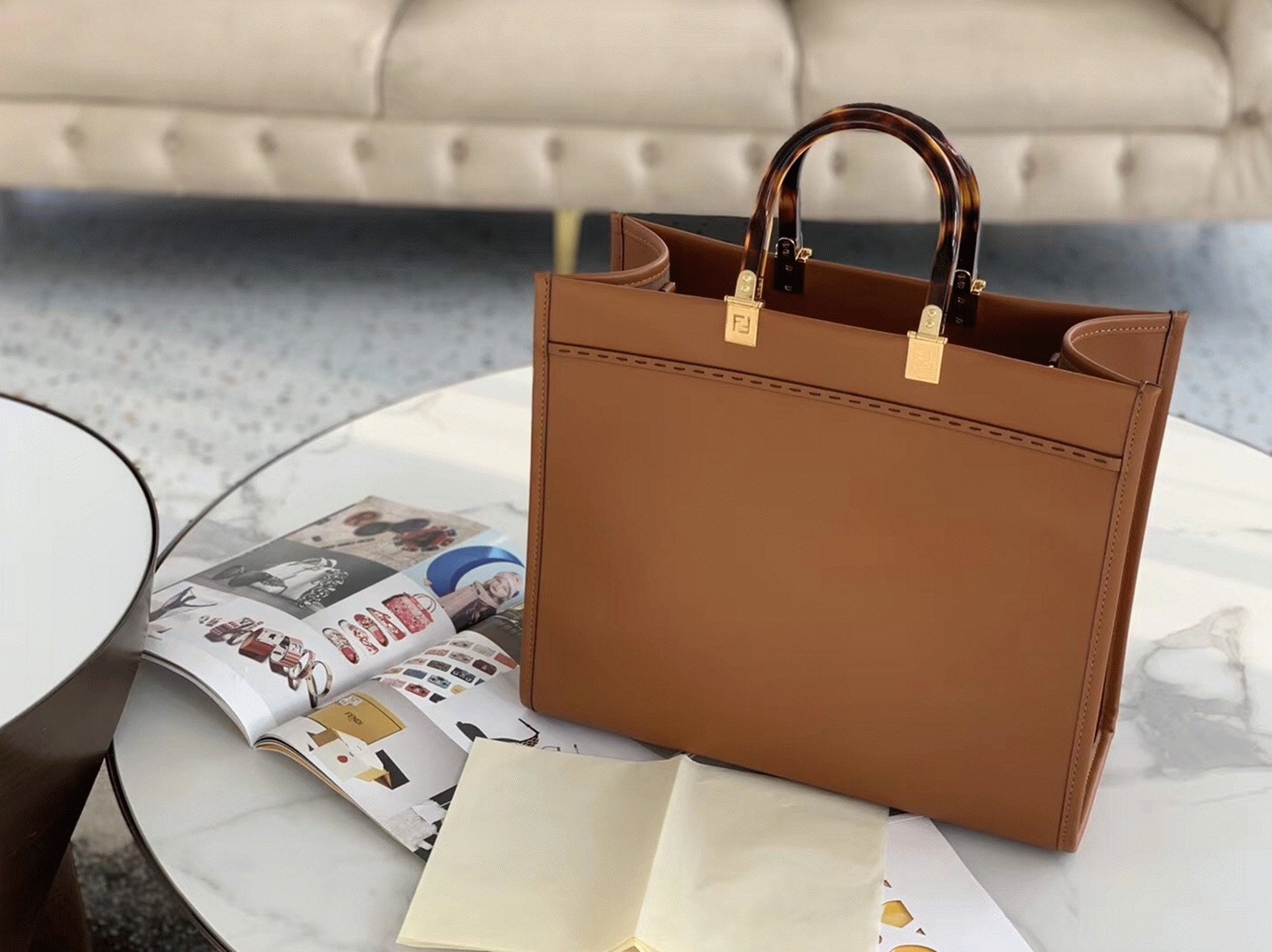 Top Quality Replica F**di Sunshine Medium Tote Bag In Brown Calfskin