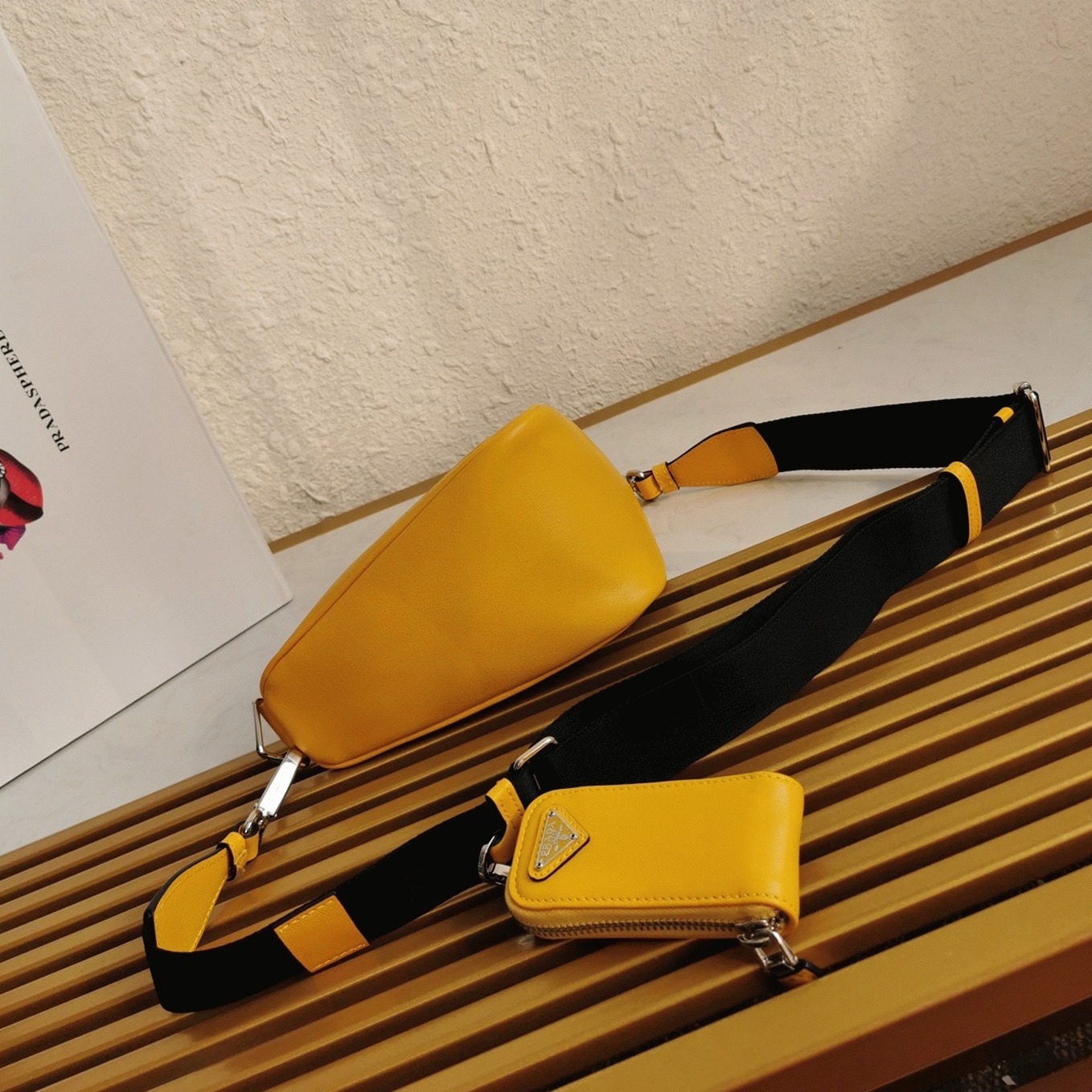 Pra*a Triangle Shoulder Bag Replica in Yellow