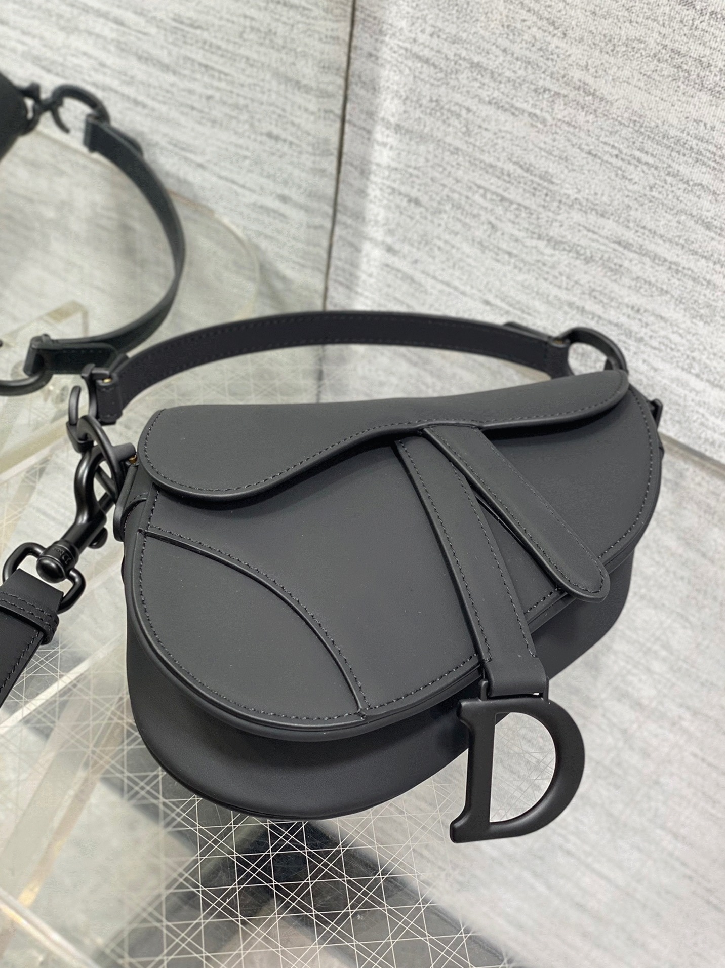 D10r Mini Saddle Bag Replica with Strap in Black Ultramatte Calfskin