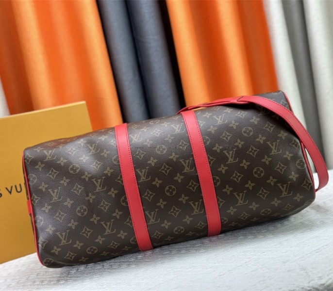 L0vis Vvtt0n Monogram Macassar Canvas Keepall Bandouliere 50 In Sari Red