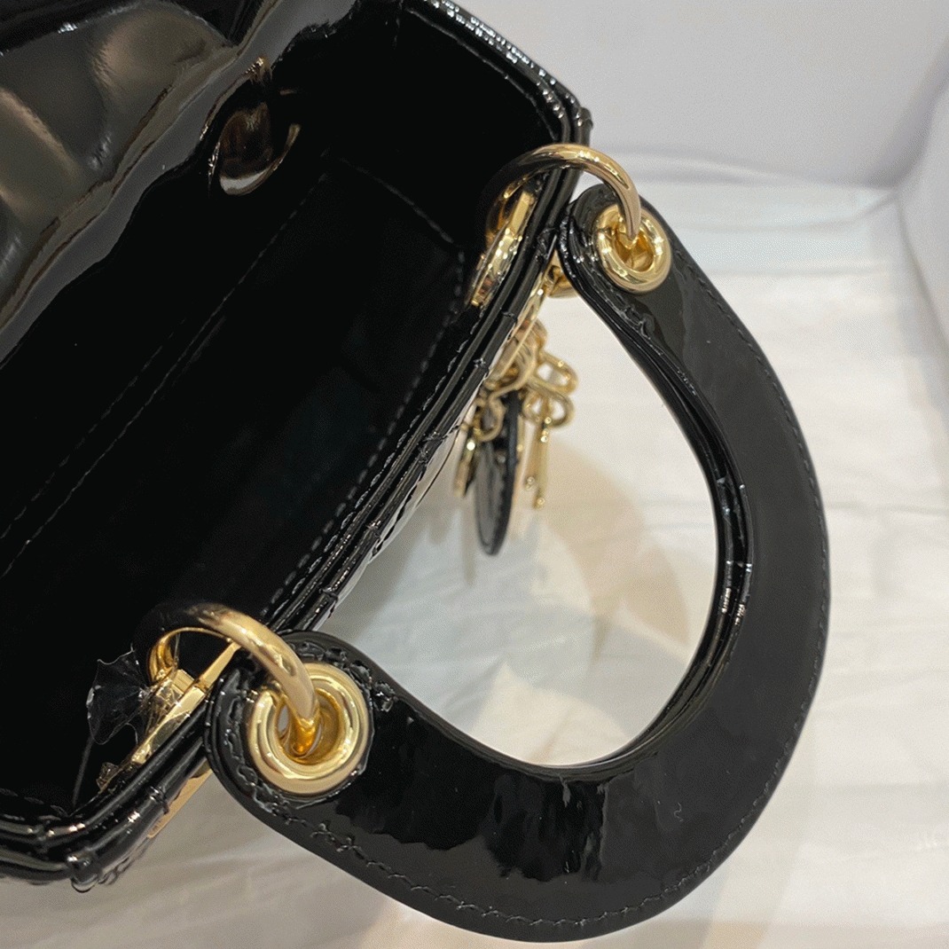 D10r Lady D10r Micro Bag Replica in Black Patent Cannage Calfskin