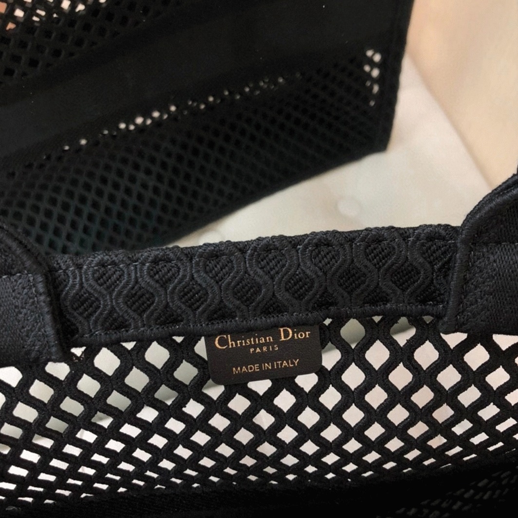 D10r Large Book Tote Bag Knockoff in Black Mesh Embroidery