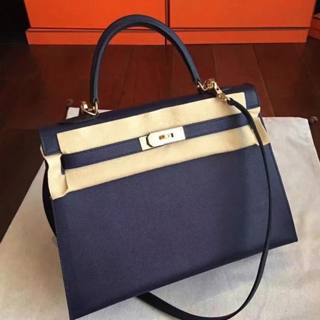 Sapphire Epsom Fake AAA H**me5 Kelly 32cm Sellier Handbag
