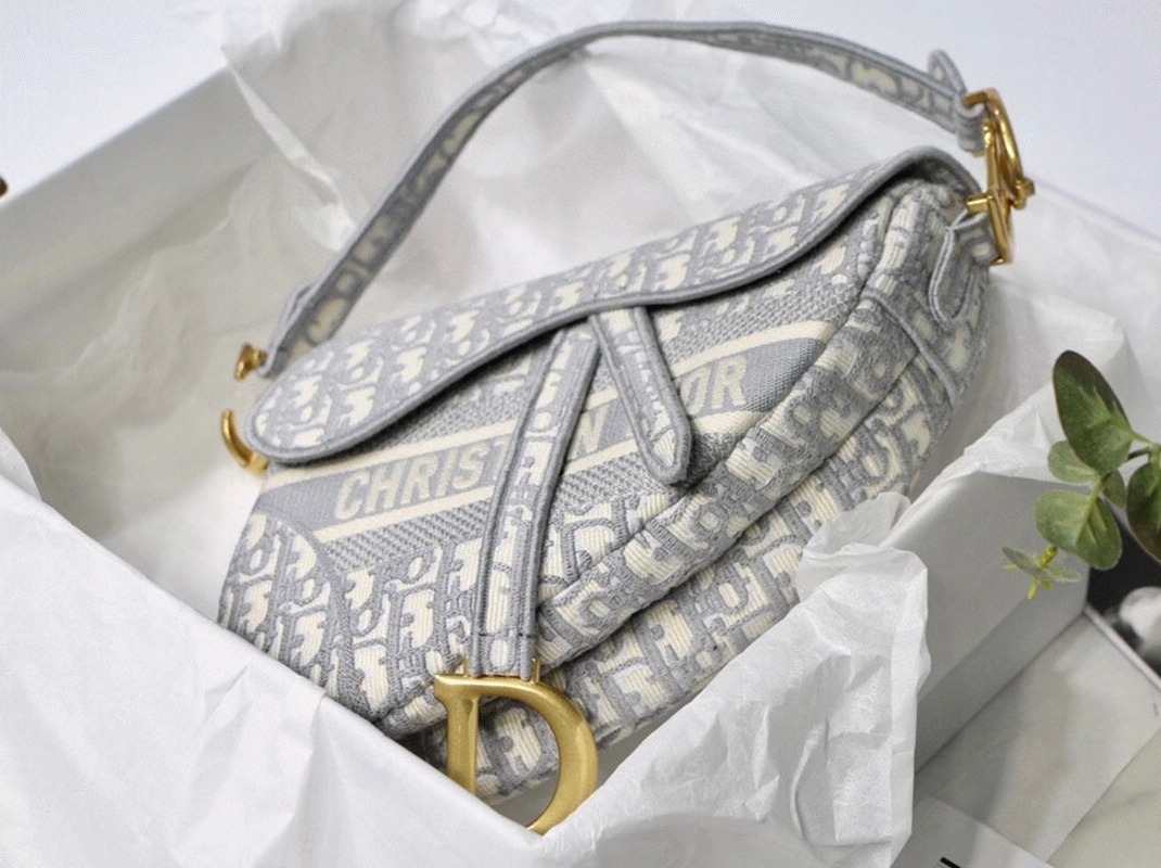 D10r Saddle Bag Knockoff in Grey D10r Oblique Embroidery