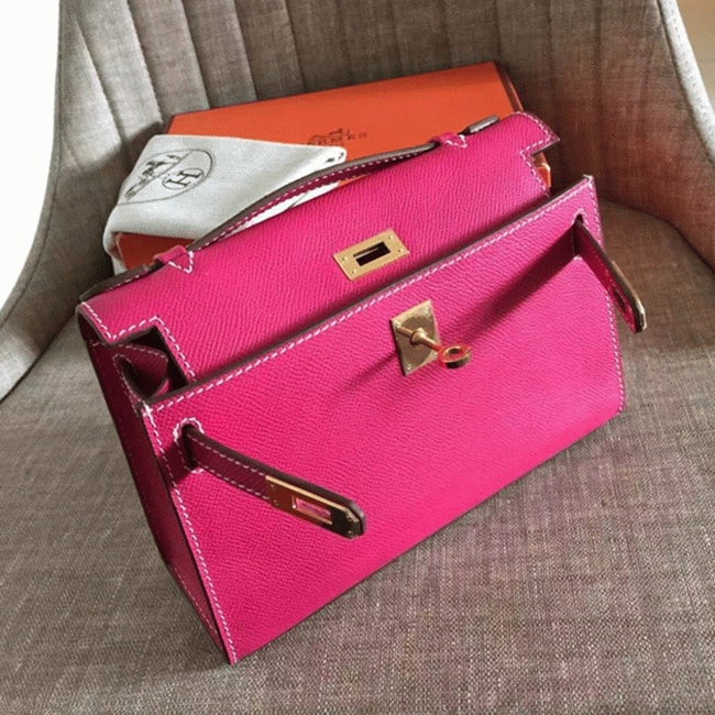 Rose Red Epsom Knockoff H**me5 Kelly Pochette Chic Mini Bag