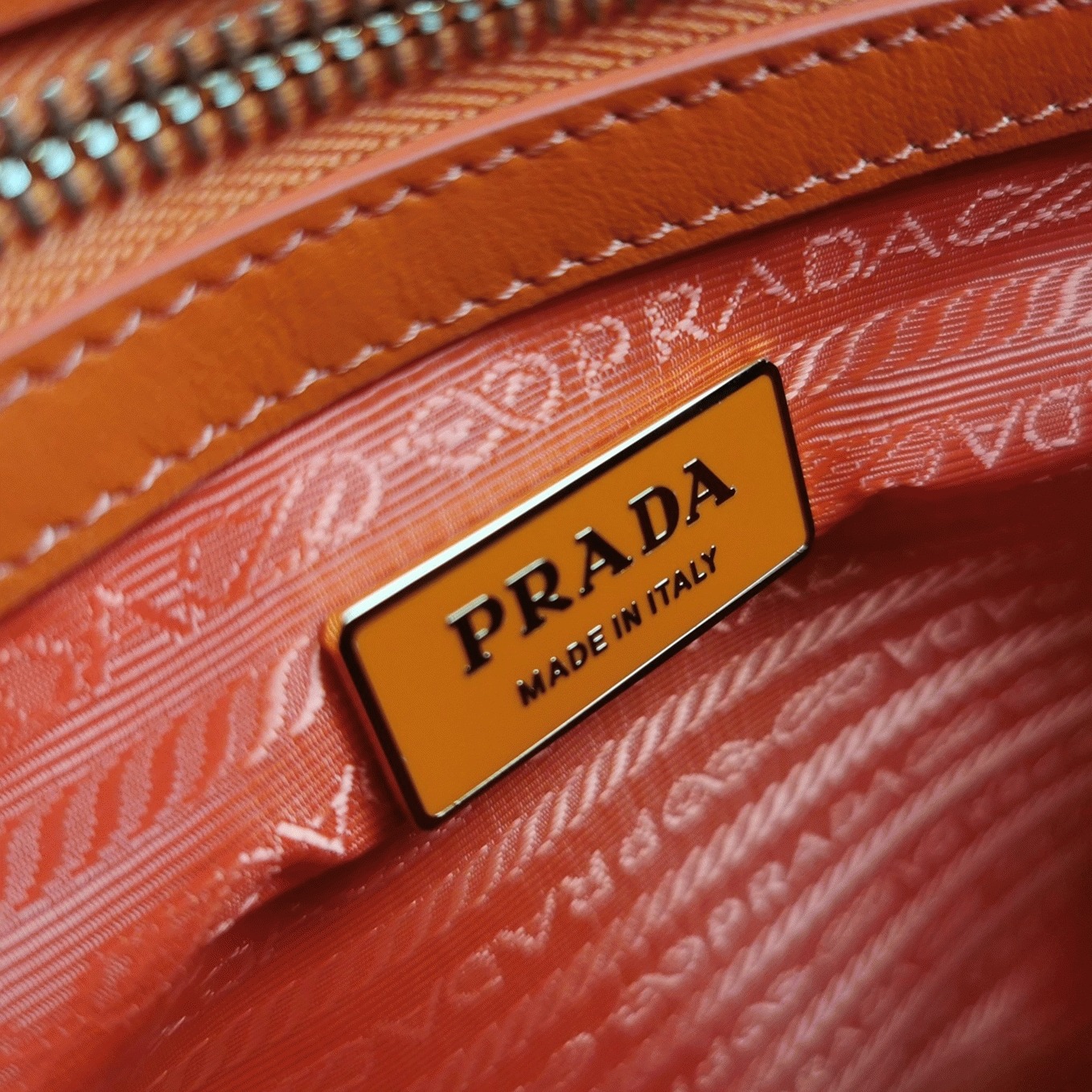 Pra*a Symbole Large Bag Imitation in Orange/White Jacquard Fabric