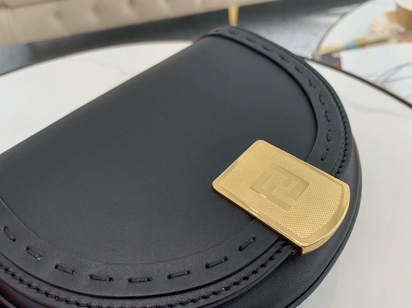Top Quality Replica F**di Moonlight Saddle Bag In Black Calfskin