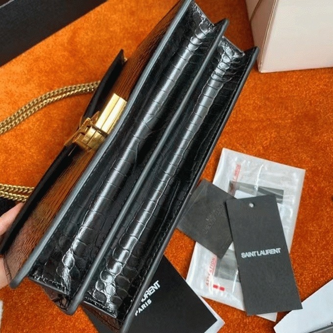 Fake Sa1nt Lau*nt Cassandra Medium Bag Black Crocodile
