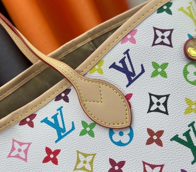 LV X TM Multicolored Neverfull MM In White
