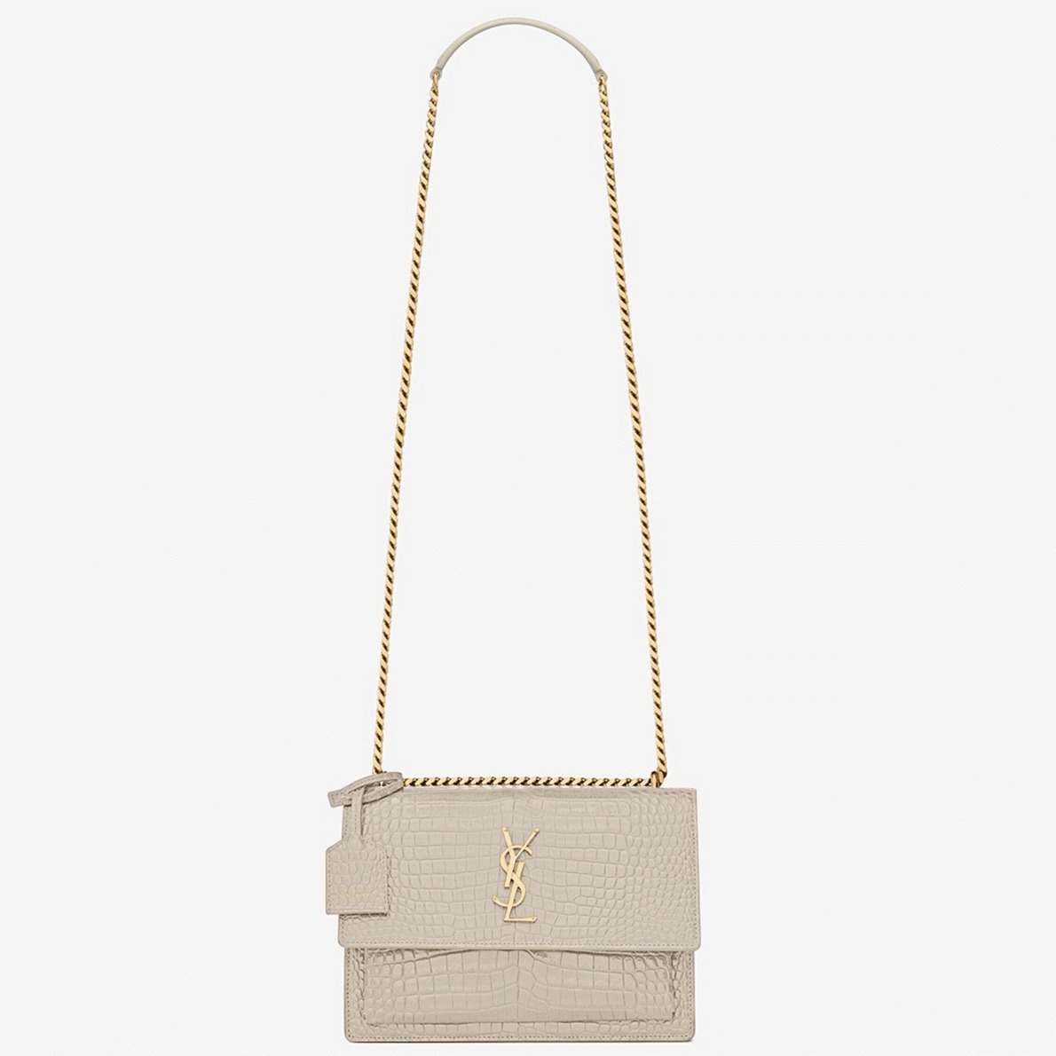 Fake Sa1nt Lau*nt Sunset Medium Chain Bag Ivory Crocodile-embossed Leather