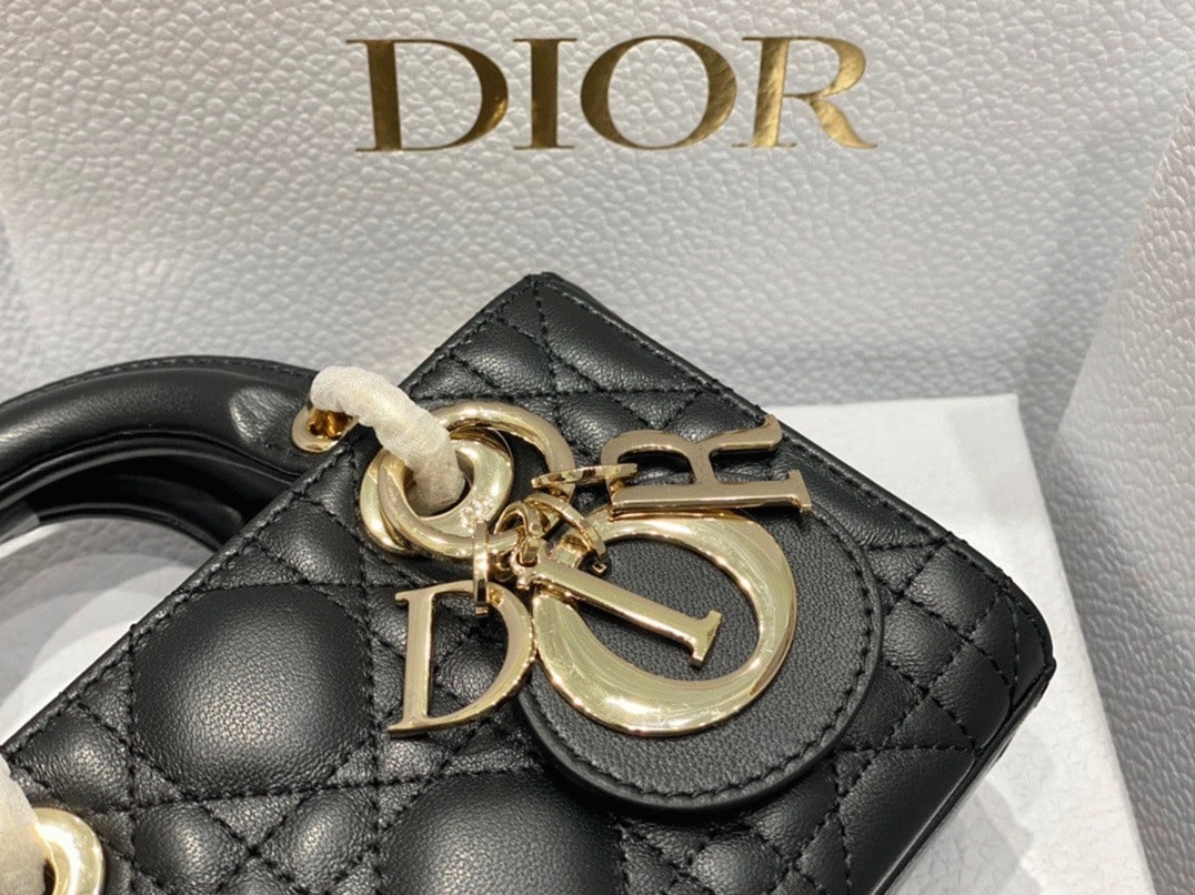 D10r Lady D-Joy Micro Bag Replica in Black Cannage Lambskin