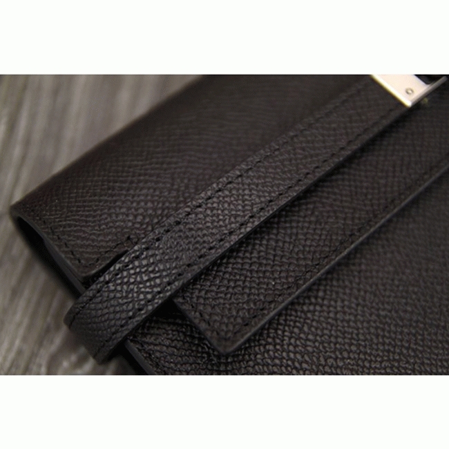 Black knockoff H**me5 Kelly Longue wallet