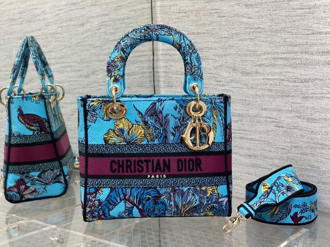 D10r Lady D-Lite Medium Bag Fake in Multicolor Toile de Jouy Voyage Embroidery