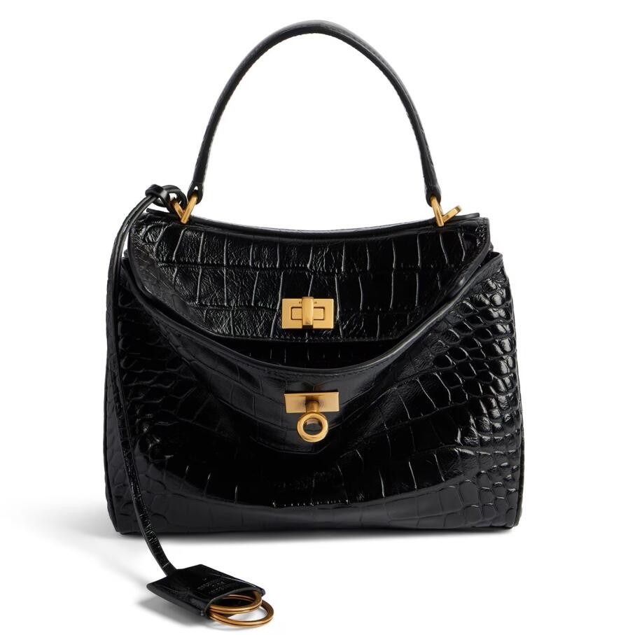 Knockoff Ba1en*iaga Rodeo Mini Bag Black Crocodile Embossed Calfskin
