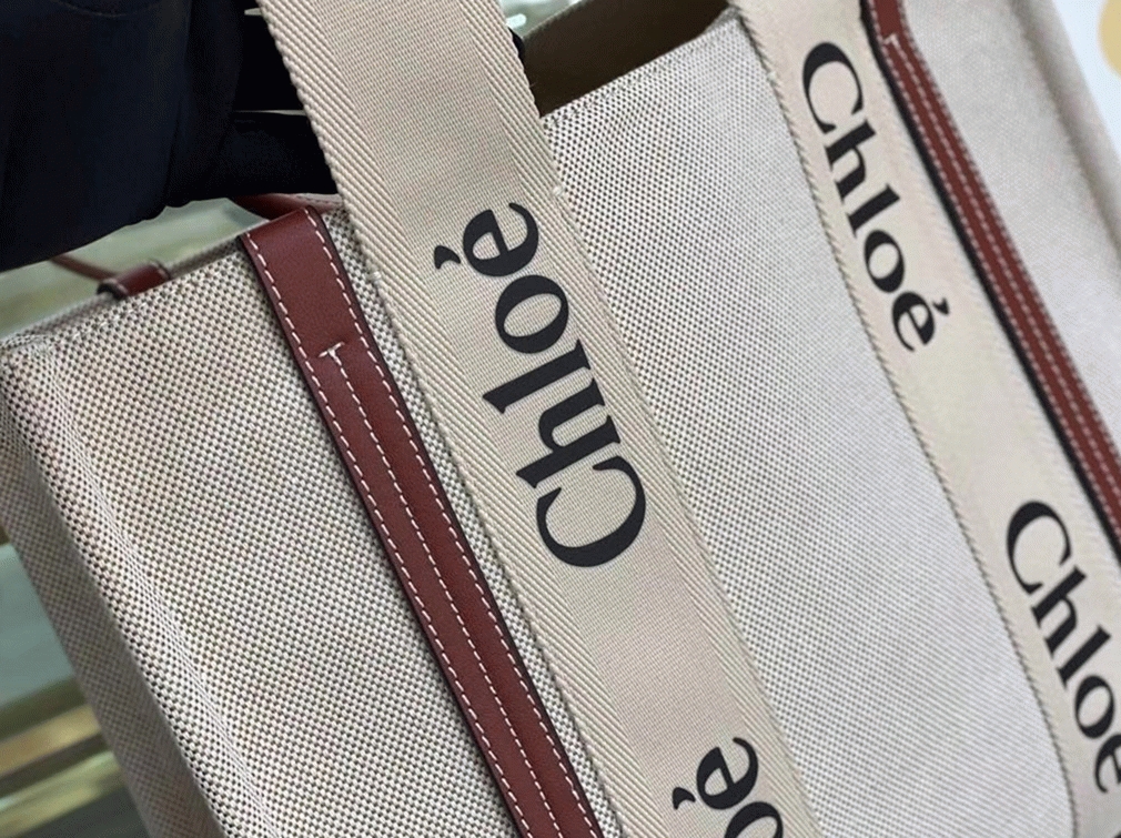 top quality faux Ch10e medium woody tote bag in canvas with brown leather strips